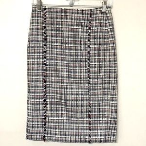 J. Crew Blue, White & Red Tweed Pencil Skirt